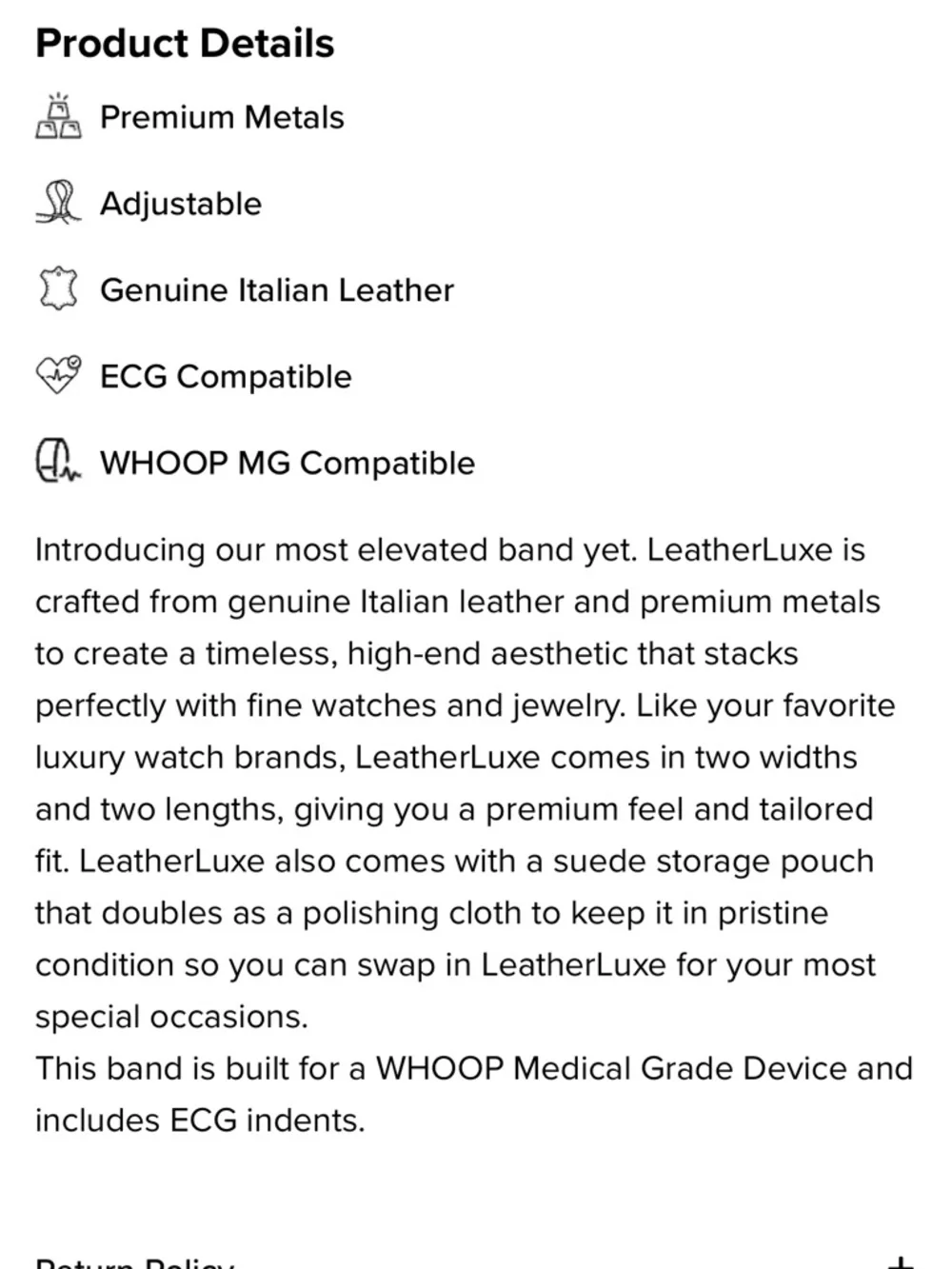 NWT WHOOP MG LEATHERLUXE Straight Band